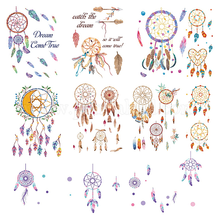 CRASPIRE Dream Catcher Decals Feather Stickers Colorful Dream Come True Window Stickers Waterproof Removable Vinyl Wall Art for Restroom Bedroom Living Room Decorations DIY-WH0345-025-1