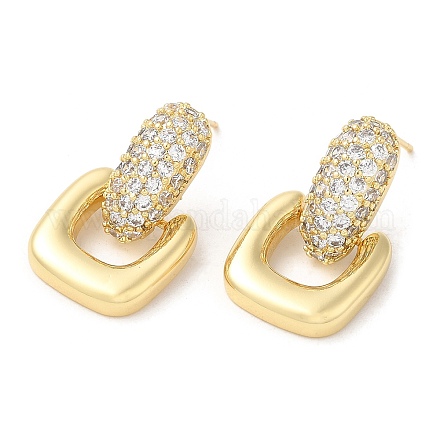 Clear Cubic Zirconia Square Dangle Stud Earrings EJEW-Q769-03G-1