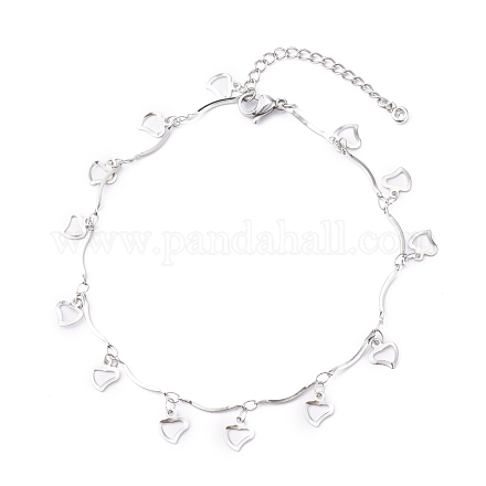 304 bracelets de cheville à breloque coeur en acier inoxydable AJEW-AN00394-03-1