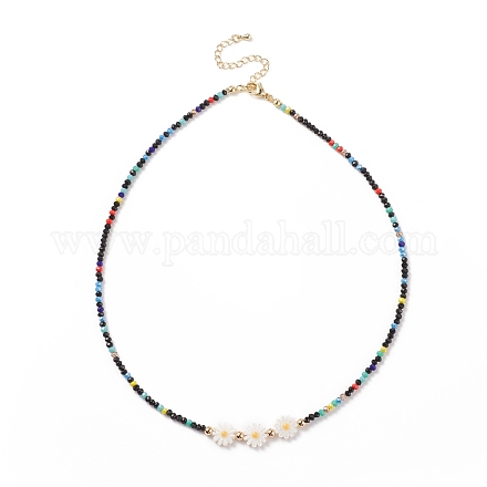 Collier de perles de verre et de tournesol coquillage pour femme NJEW-JN03910-05-1