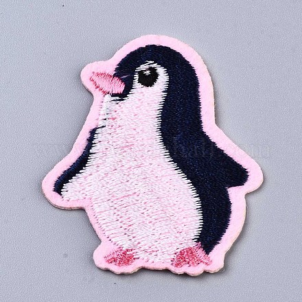 ペンギンのアップリケ  機械刺繍布地手縫い/アイロンワッペン  マスクと衣装のアクセサリー  パールピンク  50.5x42x1mm DIY-S041-046-1