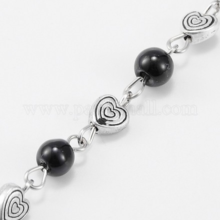 Handmade Round Glass Pearl Beads Chains for Necklaces Bracelets Making AJEW-JB00077-03-1