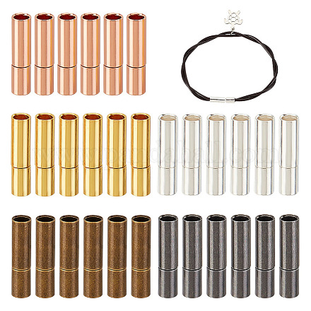 OLYCRAFT 30 Sets 5 Colors Brass Bayonet Clasps Leather Cord Clasps Column Push Clasps Brass Cord Ends Cylinder Bayonet Push Clasps for 2.7mm Round Leather Cord Connectors Jewelry Making DIY Crafts KK-OC0001-37C-1