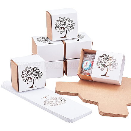 PandaHall 24pcs Tree of Life Favor Boxes Cube Candy Box Paper Gift Box for Wedding Birthday Graduation Communion Baptism Baptism Party Confetti Favors Package CON-PH0002-51-1