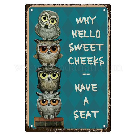 CREATCABIN Why Hello Sweet Cheeks Metal Tin Sign Owl Iron Sign Posters Art Print Retro Vintage Waterproof for Bathroom Kitchen Wall Home Cafe Bar Pub Gift Halloween Christmas Plaque Decor 8x12Inch AJEW-WH0157-557-1