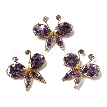 Брошь-бабочка из натурального аметиста G-A278-02G-06-1