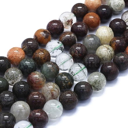 Perles naturelles de quartz de lodolite vert brins G-E561-15-12mm-1