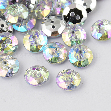 Botones redondos planos del diamante artificial de acrílico de Taiwán de 2-agujero BUTT-F015-11.5mm-14-1