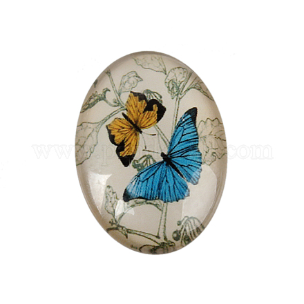 Butterfly Printed Glass Oval Cabochons X-GGLA-N003-20x30-C36-1