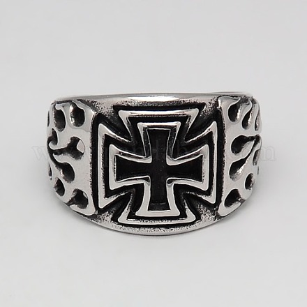 Retro personalizado 304 de acero inoxidable de los anillos de la cruz maltesa para los hombres RJEW-F006-376-17mm-1