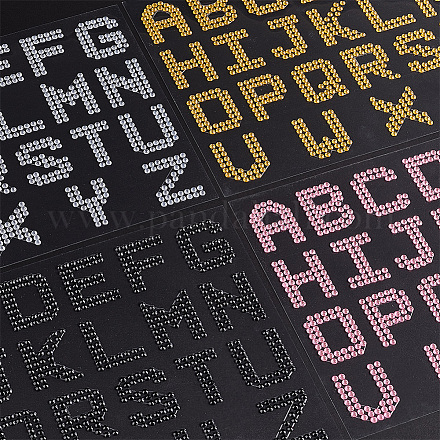 Ahandmaker 4 feuille 104 pièces d'autocollants de lettres de l'alphabet en strass scintillants DIY-GA0004-25-1