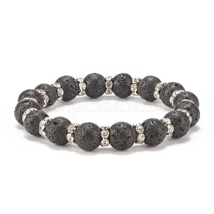 Bracelet extensible en pierre de lave naturelle avec des perles de strass en cristal BJEW-JB08191-01-1