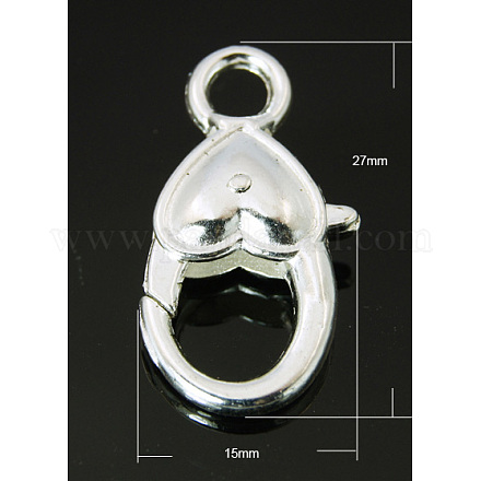 Silver Tone Heart Lobster Claw Clasps X-K08SI021-1