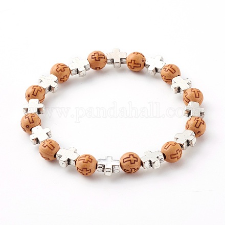 Bracelets de perles extensibles en acrylique imitation bois BJEW-JB06234-1