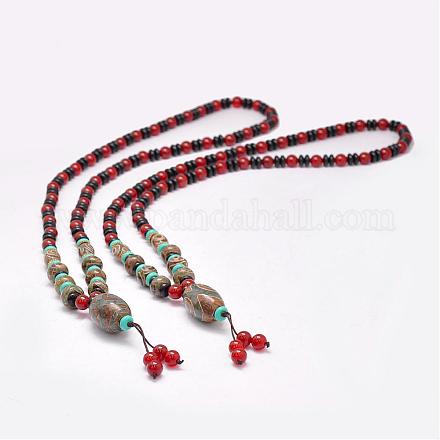 Colliers avec perles en agate tibétaine naturelle à bijoux bouddhistes NJEW-F131-21-1