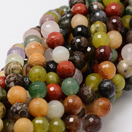 Facettes brins ronds de perles de pierres précieuses assorties naturel G-L437-44-8mm-1
