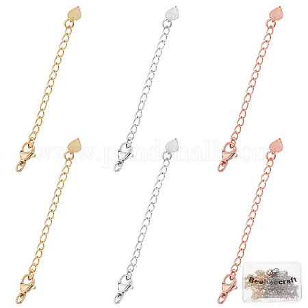 Wholesale Beebeecraft 18Pcs 3 Colors Gold Plated Necklace Extenders Golden  White Gold Rose Gold Color Bracelet Anklets Extender Chain with Lobster  Clasps and Heart Charms for Jewelry Making 