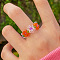 Glass Beaded Stretch Finger Rings for Women, Flower, Dark Orange, Inner Diameter: 18mm