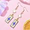 MIYUKI Delica Beads Stud Earring, with Brass Link Connectors and 304 Stainless Steel Jump Rings, with 304 Stainless Steel Earring Hooks and 304 Stainless Steel Linking Ring, Cross, Blue, 76x13.5mm
