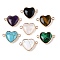 Natural & Synthetic Mixed Stone Love Heart Pendants, Brass Heart Charms, Golden, 15.5x23x6mm, Hole: 1.8~2mm