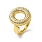 Letter Brass Micro Pave Clear Cubic Zirconia Open Cuff Ring for Women, Real 18K Gold Plated, Letter O, 20x18mm, US Size 6(16.5mm)