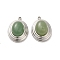 Natural Green Aventurine Pendants, 304 Stainless Steel Oval Charms, Stainless Steel Color, 18.5x13.5x8mm, Hole: 1.4mm