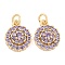 Rack Plating Brass Micro Pave Cubic Zirconia Charms, Long-Lasting Plated, Lead Free & Cadmium Free, Flat Round Charms, with Jump Ring, Lilac, Real 18K Gold Plated, 14.5x11.5x5mm, Hole: 3.5mm