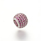 Alloy Rhinestone European Beads, Large Hole Beads, Rondelle, Platinum, Fuchsia, 11x10mm, Hole: 4mm