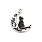 Alloy Enamel Pendants, Platinum, Moon with Cat, 22.5x19x1mm, Hole: 1.6mm
