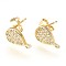 Brass Stud Earring Findings, with Loop, Cubic Zirconia, Lead Free & Cadmium Free & Nickel Free, Teardrop, Clear, Golden, 12x7x2.5mm, Hole: 0.8mm, Pin: 0.8mm