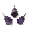 Natural Amethyst Pendants, Christmas Tree Charms with Rack Plating Brass Snap on Bails, Platinum, 27x20x5mm, Hole: 8x5mm