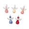 Opaque Resin Flower Rose Beads with Glass Pearl Round Bead and Tibetan Style Alloy Fairy Wing Beads and Brass Ball Head pins Pendants, Angel, Silver, 19x14x6.5mm, Hole: 2.3mm