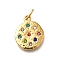 304 Stainless Steel Rhinestone Pendants, Ion Plating(IP), Flat Round Charm, Real 14K Gold Plated, Colorful, 19x15.5x2mm, Hole: 5x2.5mm