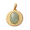Natural Green Aventurine Pendants, 304 Stainless Steel Flat Round Charms, Ion Plating(IP), Golden, 23x20x5~5.5mm, Hole: 4.5x3mm
