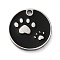 304 Stainless Steel Pendants, with Enamel, Flat Roun with Paw Print Charm, Black, 15x1.5mm, Hole: 1.6mm