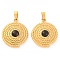 Ion Plating(IP)304 Stainless Steel Pendants, with Cat Eye, Flat Round, Golden, 24.5x20x4.5mm, Hole: 5x3mm