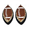 Leather Pendants, with Iron Ring, Ball Theme, Red Copper, Rugby, 65x34.5x1mm, Hole: 5mm