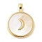 Brass Pendants, Flat Round with Moon, with Shell, Lead Free & Cadmium Free, Long-Lasting Plated, Real 18K Gold Plated, 18x14x2mm, Hole: 3x2.5mm