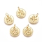 Brass Charms, with Jump Rings, Flat Round with Flower, Golden, 12x2mm, Hole: 3.4mm
