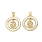 Brass Micro Pave Cubic Zirconia Pendants, with Shell, Flat Round Charms, Real 18K Gold Plated, Rack Plating, Lasting Plated, Cadmium Free & Lead Free, Star, 24x21x2.5mm, Hole: 4x3mm