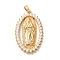 Brass Micro Pave Cubic Zirconia Pendants, Nickle Free, Round with Virgin Mary, Real 18K Gold Plated, Clear, 31x19x3mm, Hole: 5x3mm