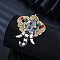 Enamel Rhinestone Brooch, Exquisite Alloy Lapel Pins for Clothes, Elephant, Colorful, 61x52mm