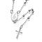 Non-Tarnish 304 Stainless Steel Rosary Bead Necklaces, with Cross Pendant and Lobster Claw Clasps, Stainless Steel Color, 20.7 inch(52.5cm)