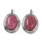 Natural Rhodonite Pendants, Brass Oval Charms, Platinum, 23x15.5x6.5mm, Hole: 2.5mm