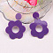 Flower with Flat Round Opaque Acrylic Dangle Stud Earrings, with Steel Pins, Platinum, Purple, 59x40mm