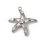 Brass Pendants, Cadmium Free & Nickel Free & Lead Free, Starfish, with Micro Pave Cubic Zirconia, Platinum, 21.5x20x3.5mm, Hole: 1.4mm