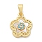 Brass Micro Pave Cubic Zirconia Pendents, with Shell Charms, Real 18K Gold Plated, 14x12x2.5mm, Hole: 5mm