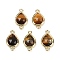 Natural Tiger Eye Faceted Connector Charms, Rack Plating Brass Teardrop Links, Golden, 16.5x9.5x4mm, Hole: 1.4mm