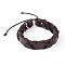 Adjustable Leather Cord Bracelets, with Waxed Cord, Coconut Brown, 60~68mm