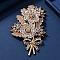 Malus Spectabilis Alloy Rhinestone Brooches for Backpack Clothes, with Pearilzed Glass Pearl, Crystal, 105x70mm